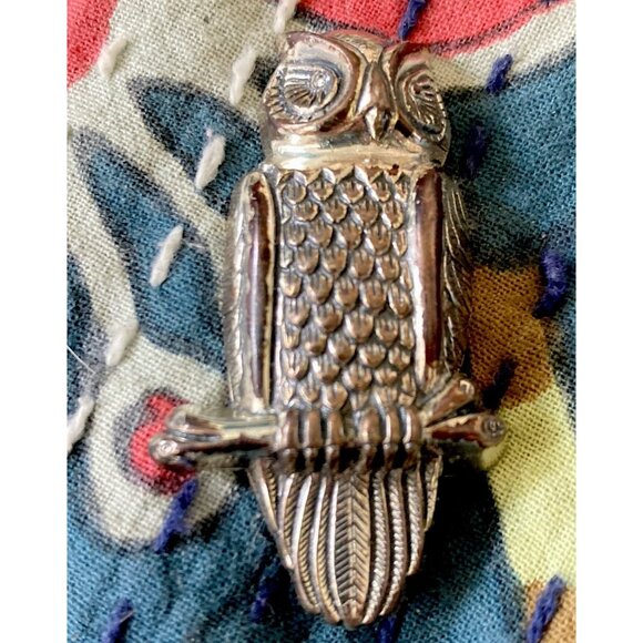 Vintage Owl Brooch 925 Cast Sterling Silver Patinated Bird Pin Signed Beau STER - Picture 1 of 10